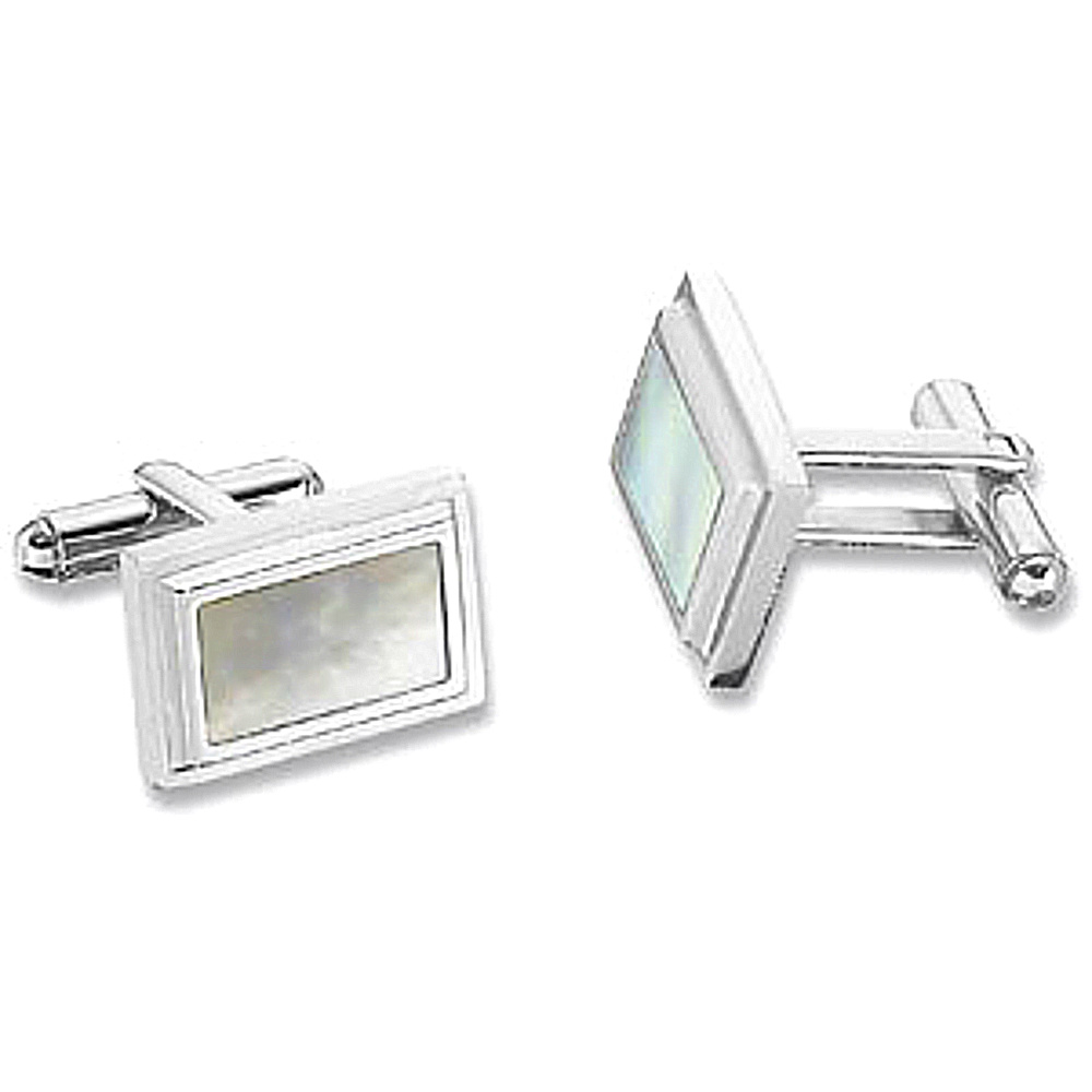 Stainless Steel Mother of Pearl Cuff Links.