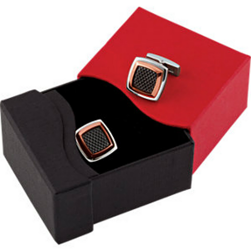 Stainless Steel, Rose IP, Black Cuff Links. 