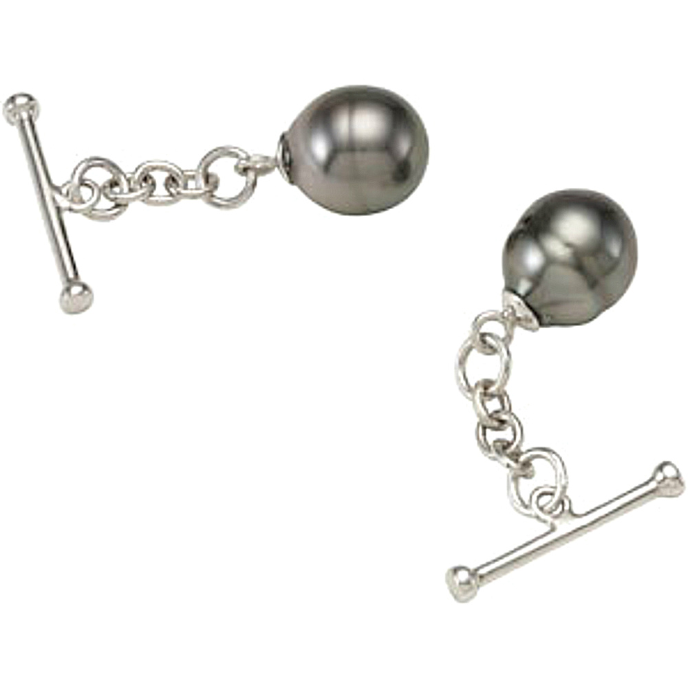 Sterling Silver Black Tahitian Pearl Cuff Links. 