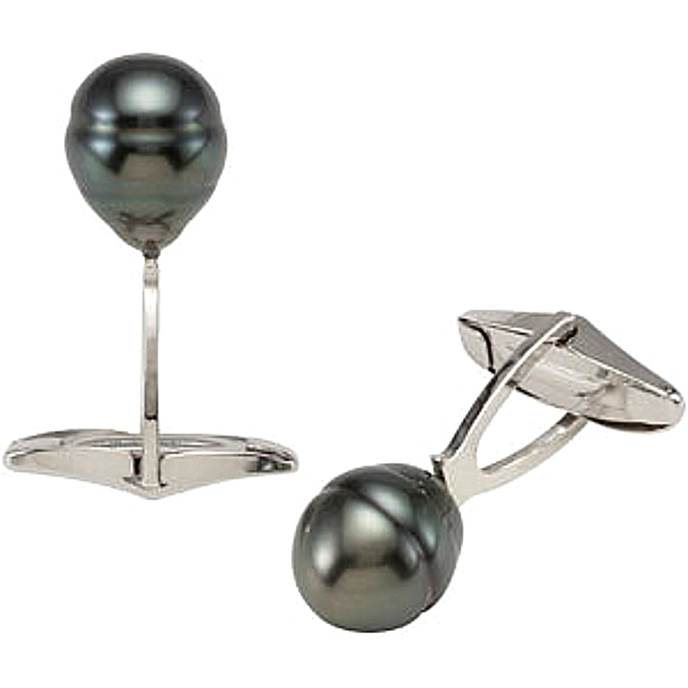 Sterling Silver Black Tahitian Pearl Cuff Links. 