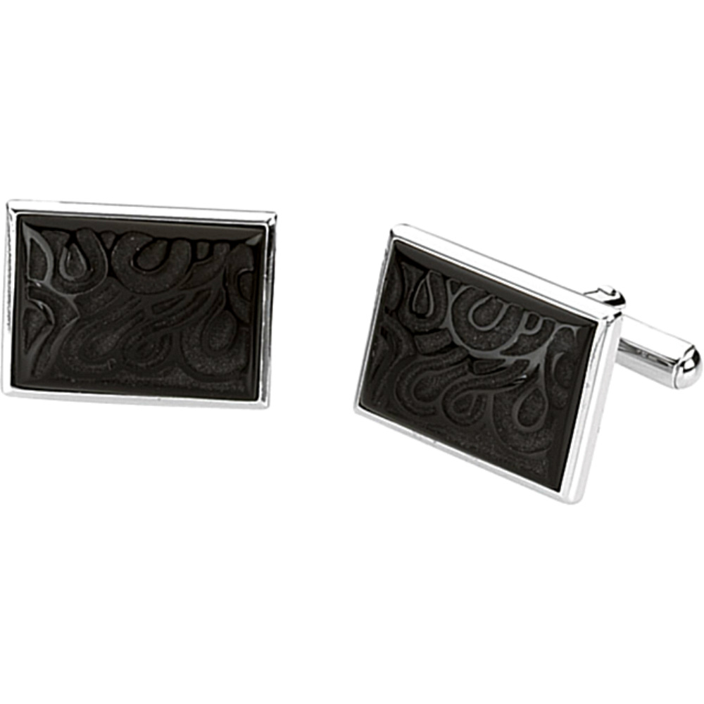 Sterling Silver Genuine Carved Onyx Cuff Links. 