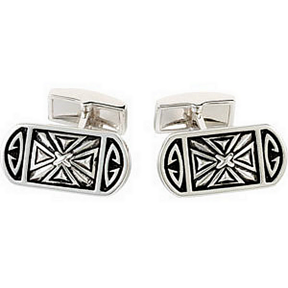 Sterling Silver Iron Cross Cuff Links with Black Enamel, Toggle Back. 