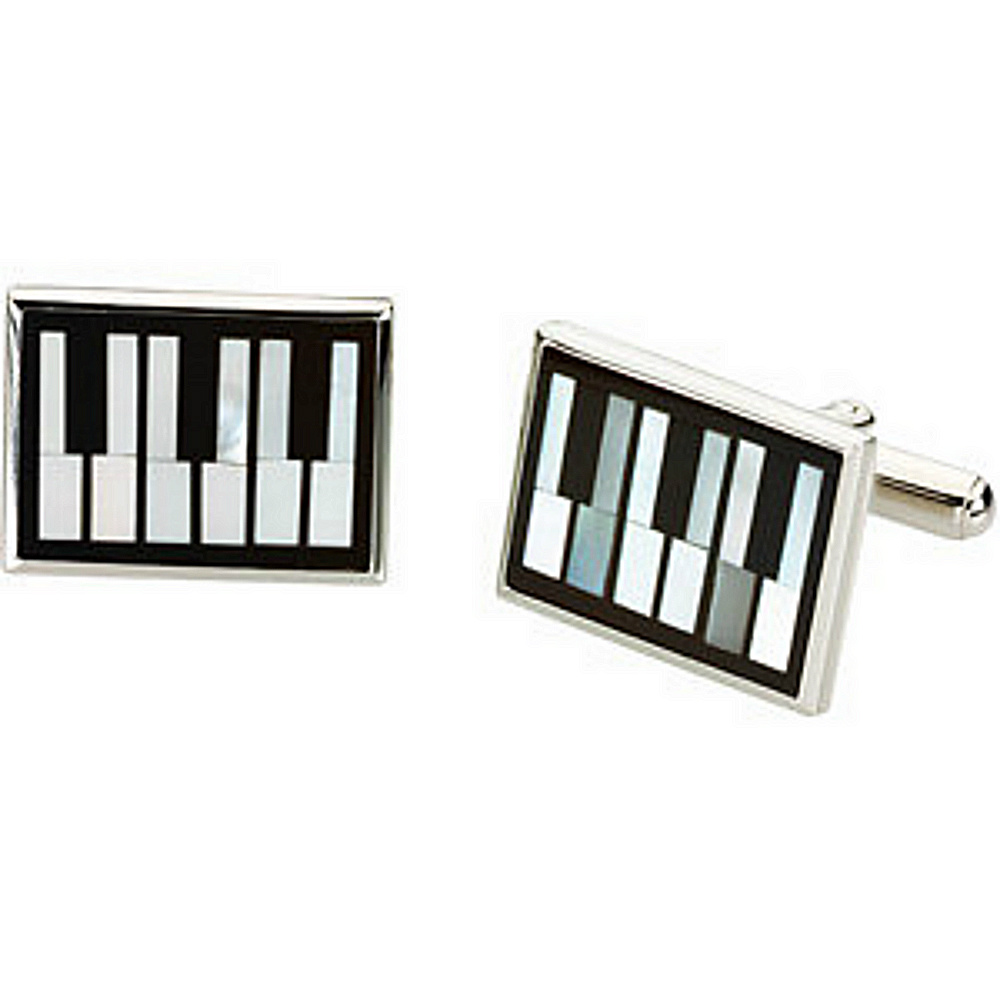 Sterling Silver Onyx and Mother of Pearl Piano Keyboard Cuff Links. 