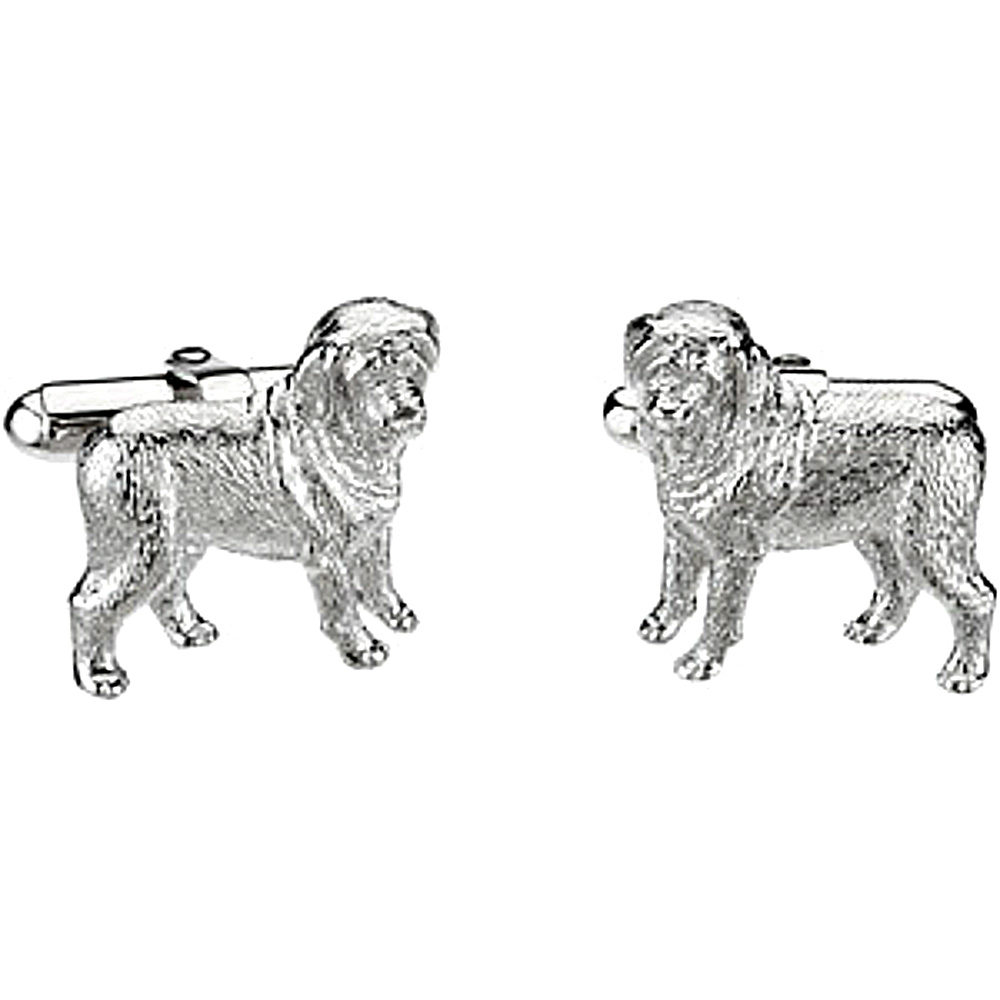 Sterling Silver U Back Mastiff Cuff Links With Rhodium Plated Heart. 