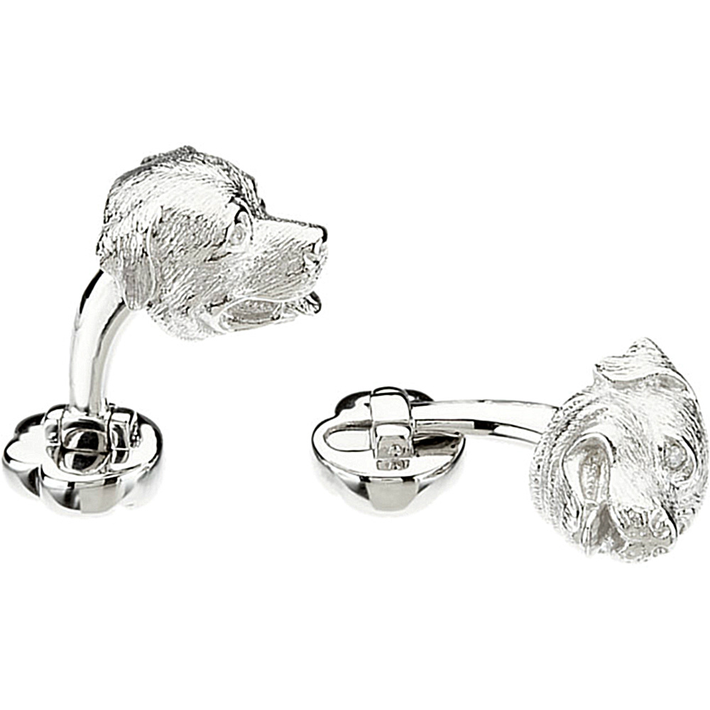 Sterling Silver U Back Rottweiler Cuff Links With Rhodium Plated Heart.  