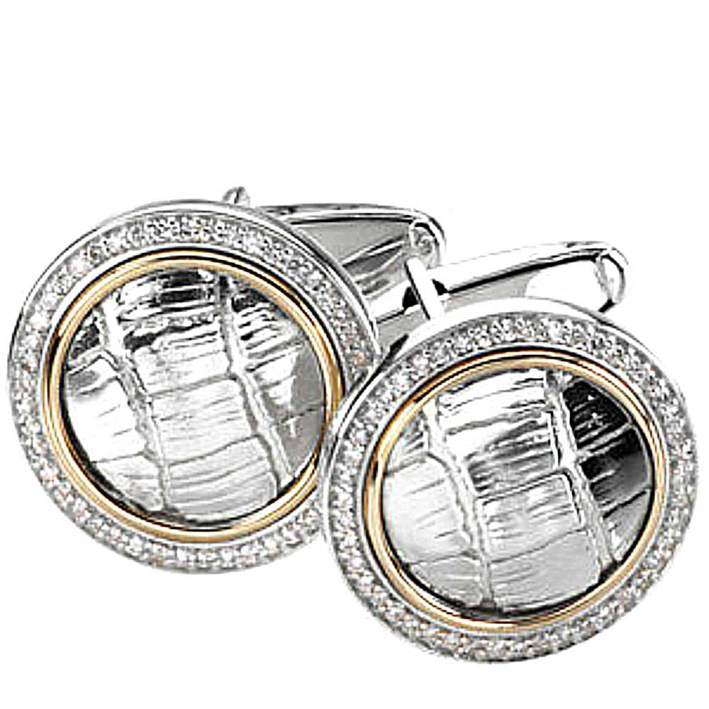 Sterling Silver and 14k Yellow Gold Cuff Links with Diamond. 