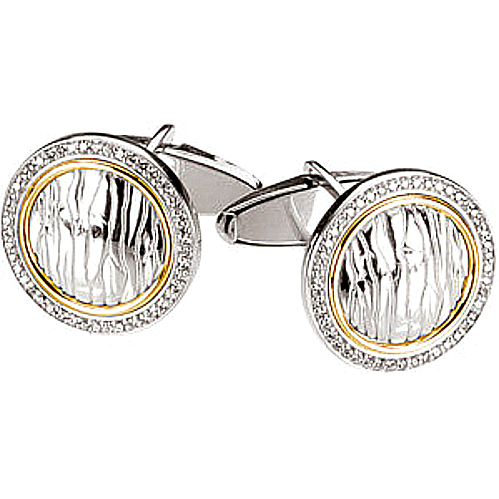 Sterling Silver and 14k Yellow Gold Cuff Links with Polished Pair Of Diamond.