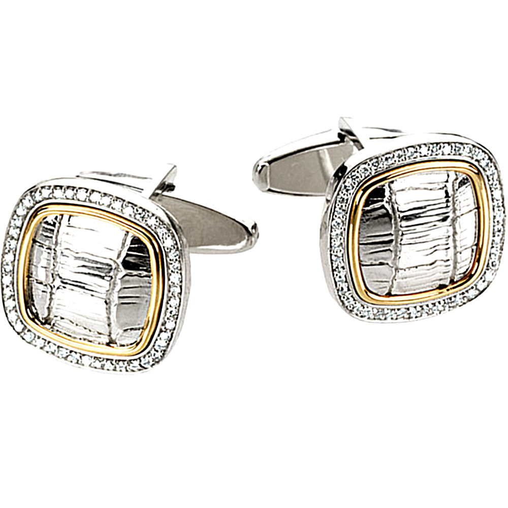 Sterling Silver and 14k Yellow Gold Diamond Cuff Links. 