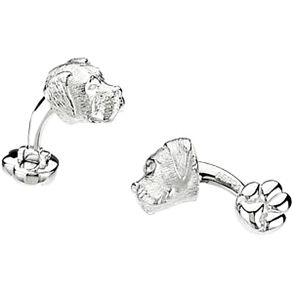 Sterling Silver with Rhodium Plated Heart U Back Lab Boxer Cuff Links.