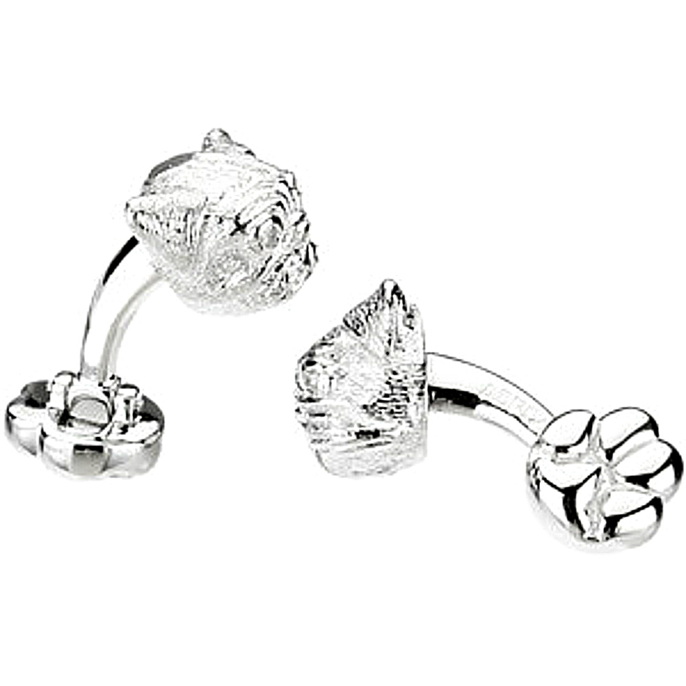 Sterling Silver with Rhodium Plated Heart U Back Lab Pug Cuff Links. 