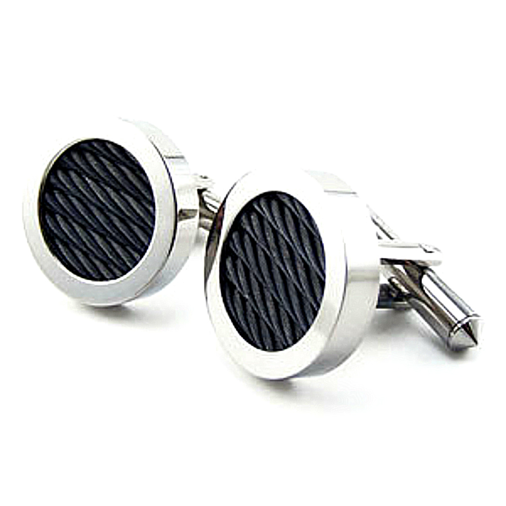 Titanium and Black Cable Round Cuff Links. 