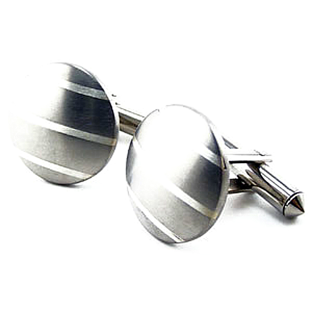 Titanium and Sterling Silver Inlay Round Cuff Links. 