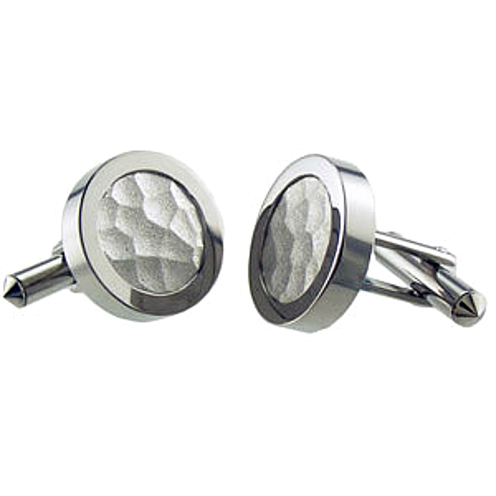 Titanium and Sterling Silver Inlay Round Cuff Links. 