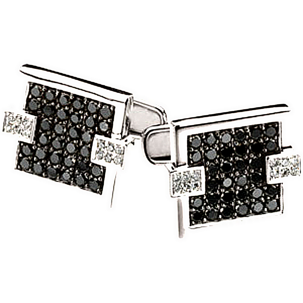 White Gold Black and White Diamond Cuff Links with Black Rhod Plate. 