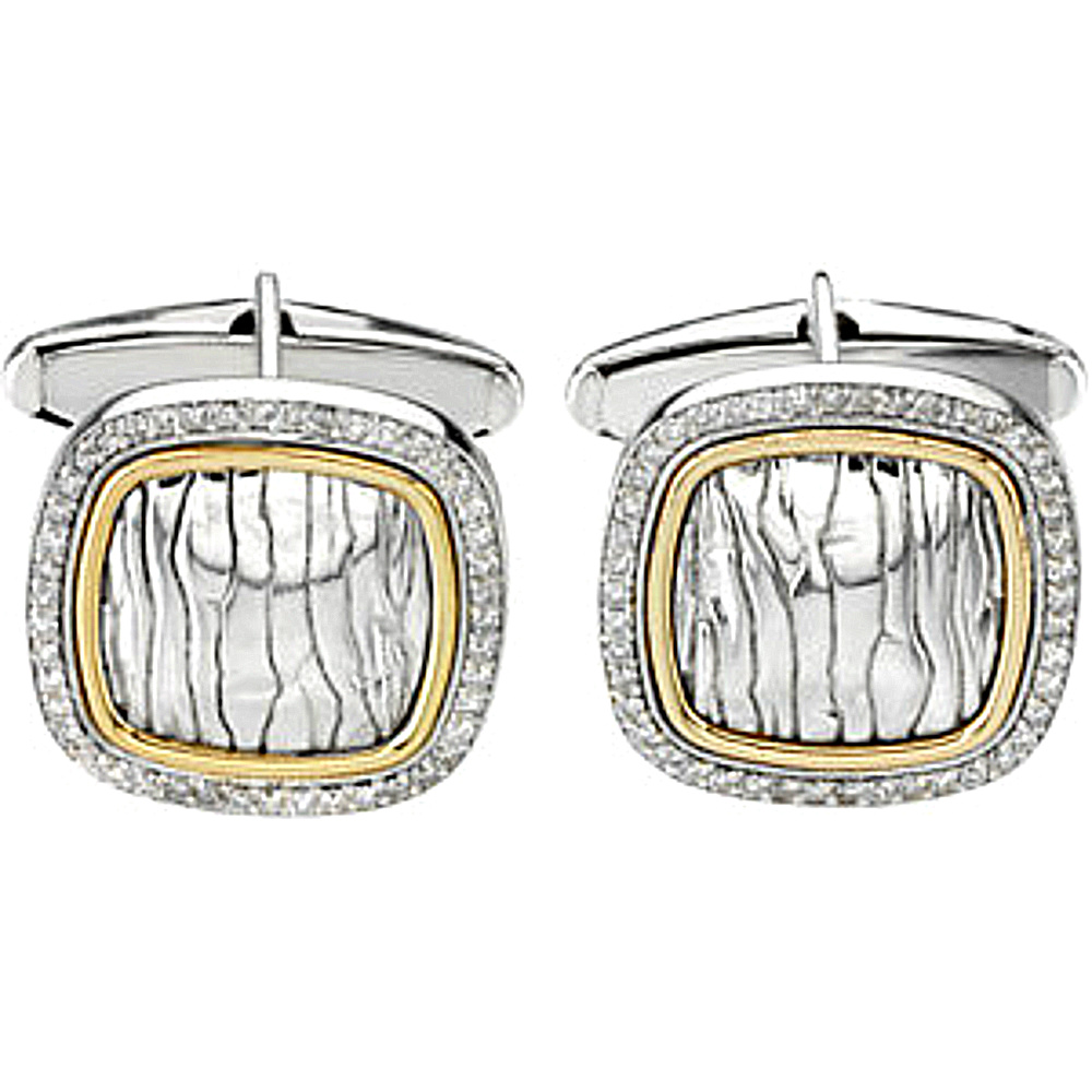 Yellow Gold and Sterling Silver Cuff Links. 