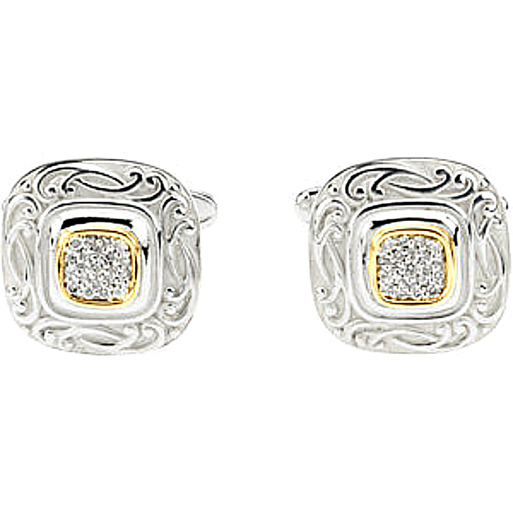 Yellow Gold and Sterling Silver Cuff Links with Tw Diamond.