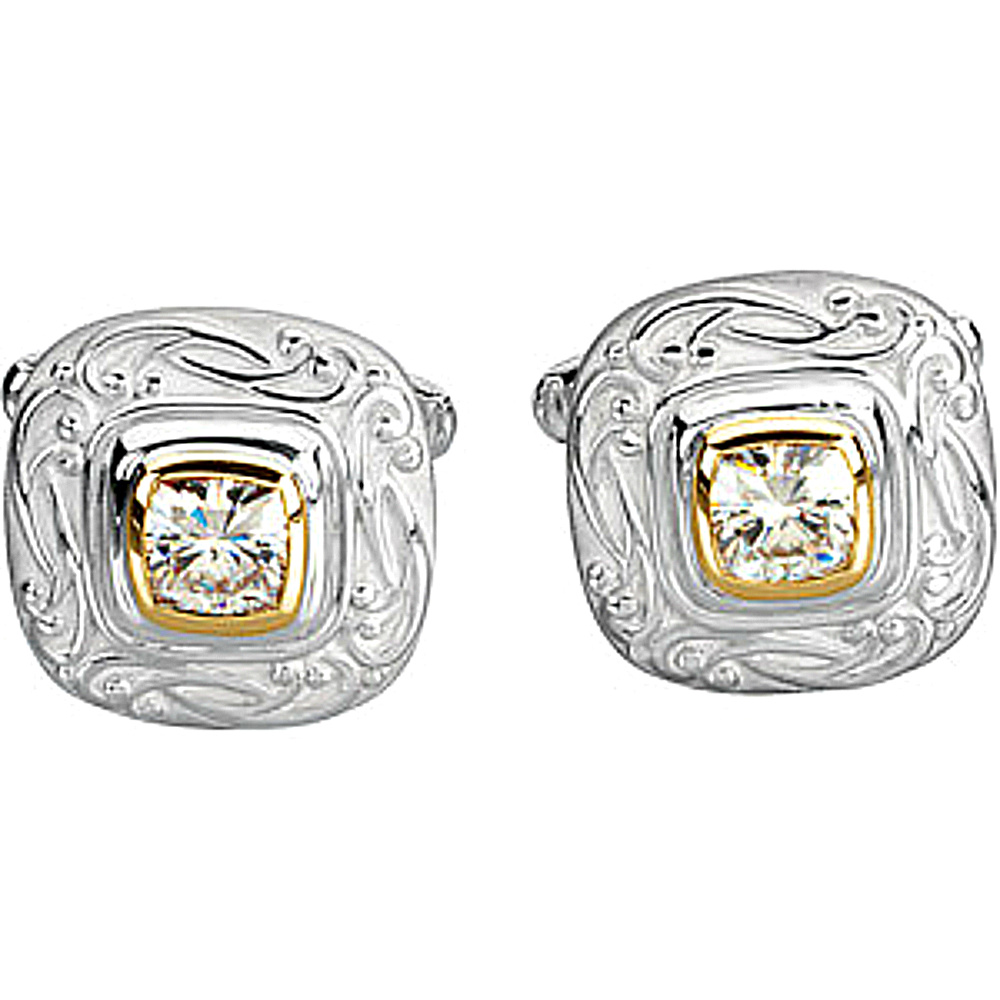 Yellow Gold and Sterling Silver Moissanite Cuff Links. 