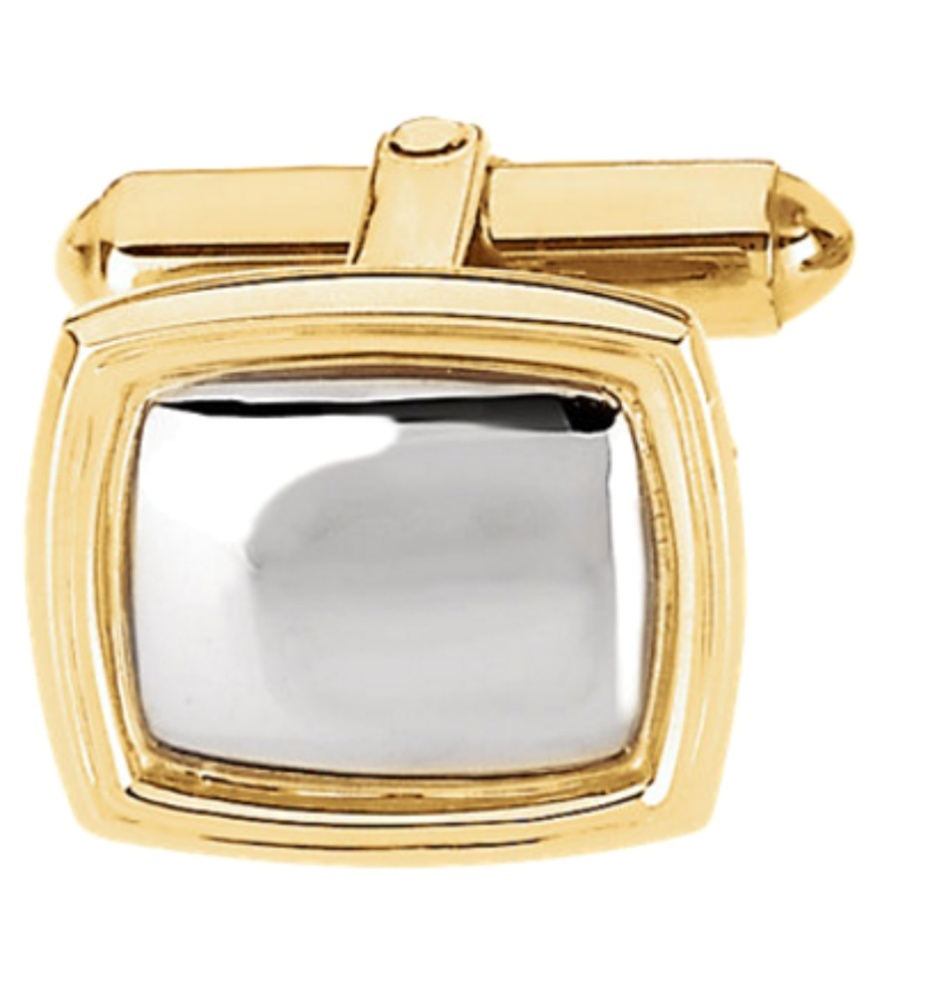 Two Tone Sterling Silver and 14k Yellow Gold Square Cuff Links. 