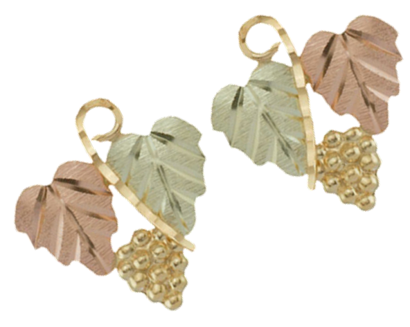 Grape Leaf Earrings, 10k Yellow Gold, 12k Rose and Green Gold Black Hills Gold Motif