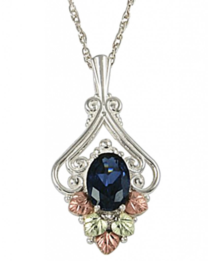 Sapphire Pendant Necklace, Sterling Silver, 12k Green and Rose Gold Black Hills Gold