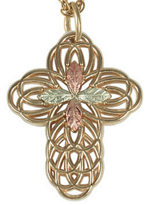 Peridot Pointed Cross Pendant Necklace， 10k Yellow Gold， 12k