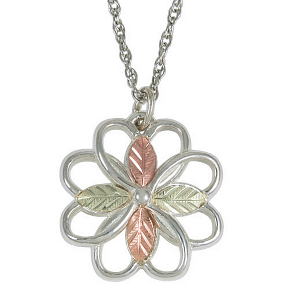 Flower Necklace in Sterling Silver, 12k Rose Gold, 12k Green Gold Necklace, 18"