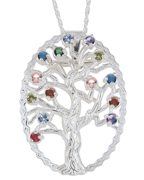 Multi Gemstone Tree Pendant Necklace, Sterling Silver, 12k Green and Rose Gold Black Hills Gold Motif