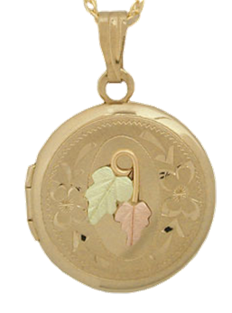 Round Locket with Chain in 10k Yellow Gold, 12k Green and Rose Gold Black Hills Gold Motif