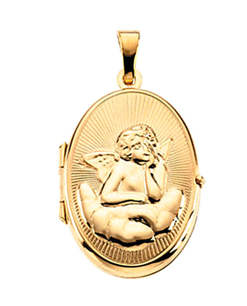 14k Yellow Gold St. Raphael Embossed Angel Locket Pendant