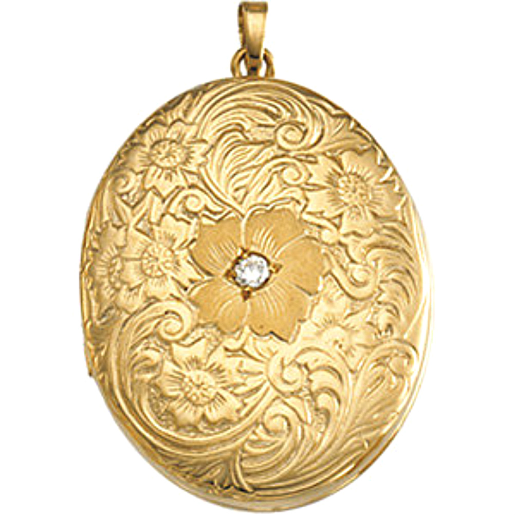 14k yellow gold diamond and flower oval heart locket