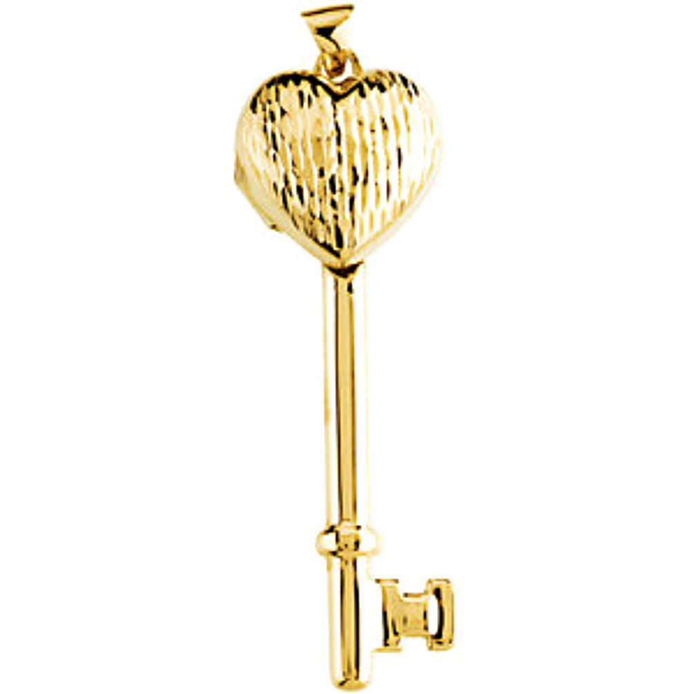 14k Yellow Gold Heart Key Locket Pendant