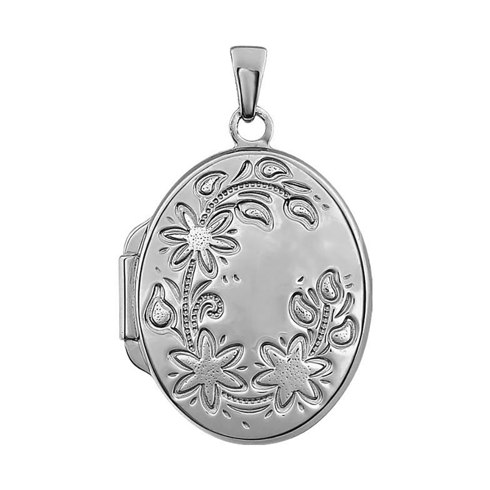 Fancy Flower Oval Locket, 14K Yellow Gold-Plated Sterling Silver