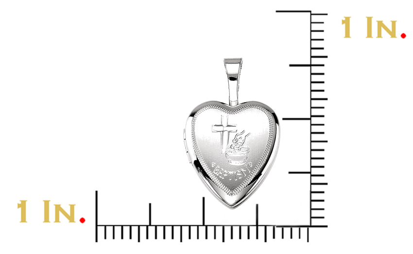 Girl's Sterling Silver 'Baptism' Cross Heart Locket Pendant.