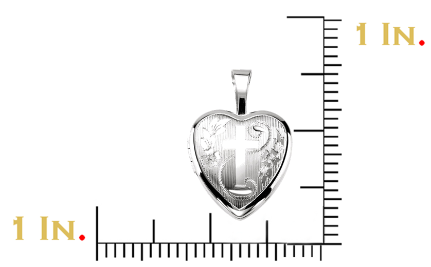 Sterling Silver Chapel Cross and Flower Heart Locket Pendant.