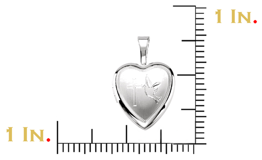 Sterling Silver Dove and Cross Heart Locket Pendant.