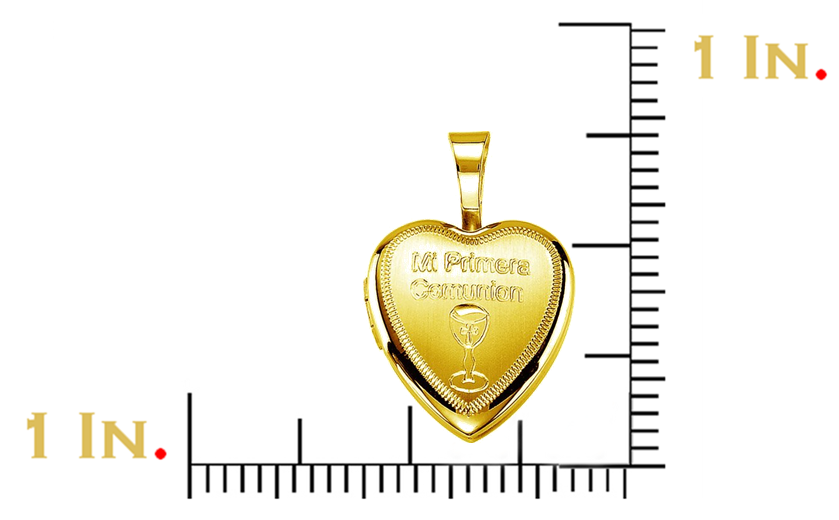 Girl's 14k Yellow Gold Plated Sterling Silver 'Mi Primera Comunion' Cross Heart Locket Pendant.