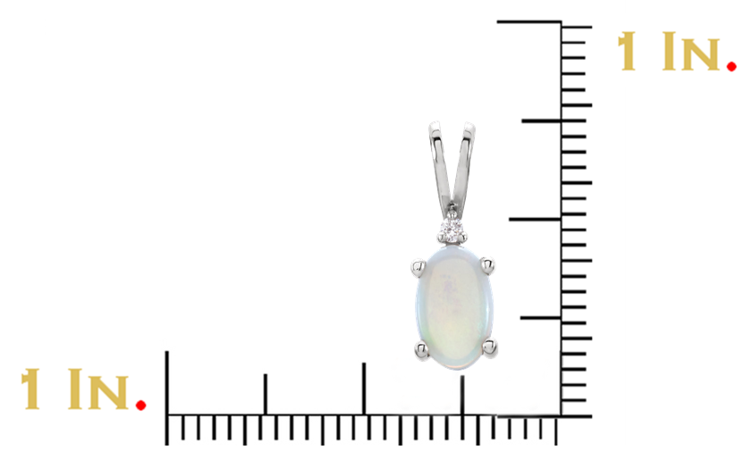 Australian Opal Cabochon, Diamond Rhodium-Plated 14k White Gold Pendant ( .01 Ct, GH Color, I1 Clarity).