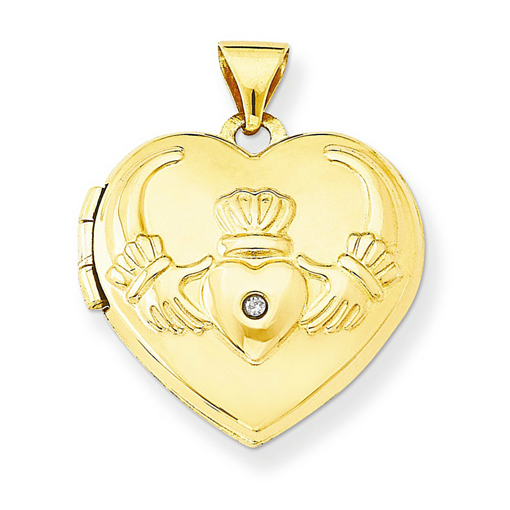 14k Yellow Gold Diamond Claddagh Locket