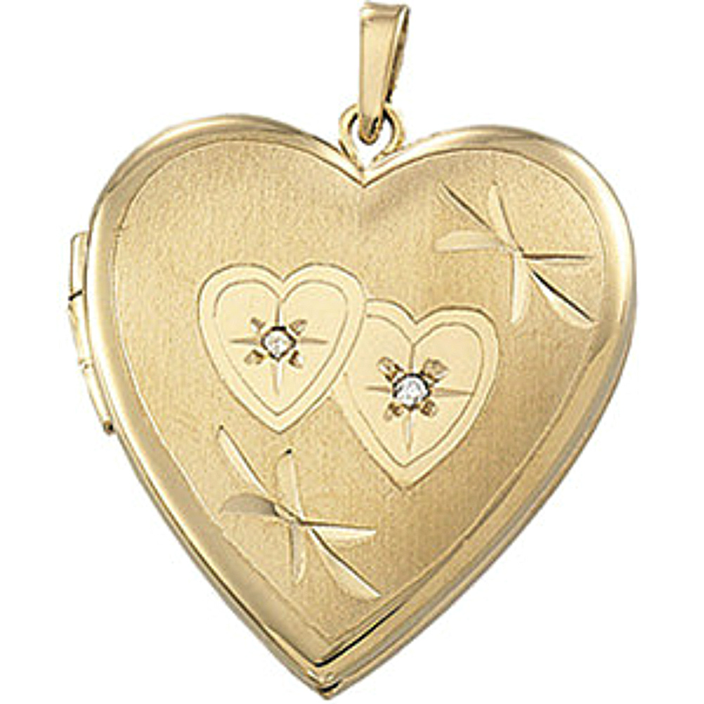 Double heart diamond locket in 14k yellow gold.