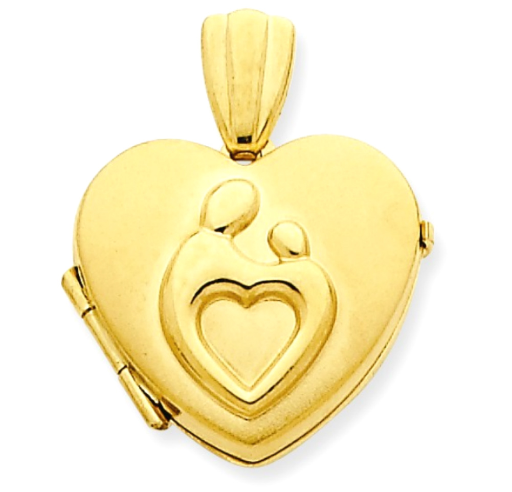 14k Yellow Gold Mother and Child Heart Locket