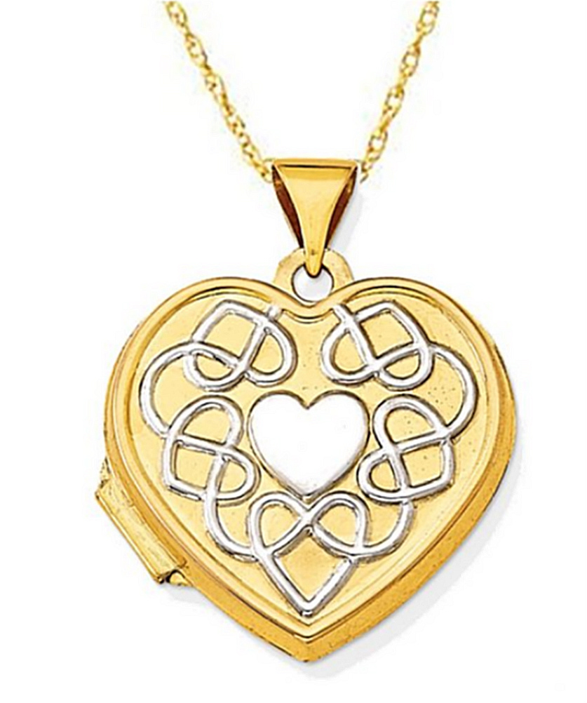 Rhodium Plated Yellow Gold Reversible Heart Locket Necklace, 24"