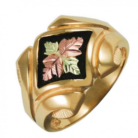 10k Yellow Gold Belcher Style Ring, 12k Green Gold, 12k Rose Gold Black Hills Gold Motif.