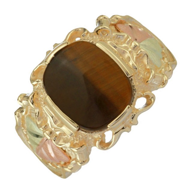 Men's Tiger's Eye Ring, 10k Yellow Gold, 12k Rose Gold, 12k Green Gold Black Hills Gold