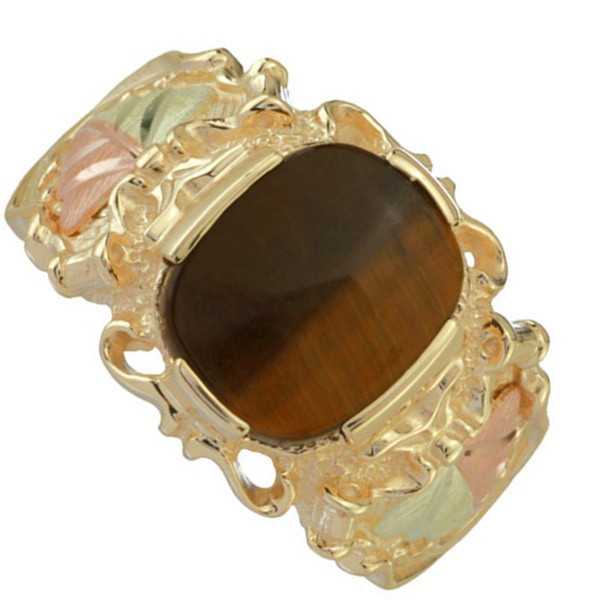 Black Hills Gold Tiger's Eye Ring for Men in 10k yellow gold, 12k rose gold, 12k green gold.