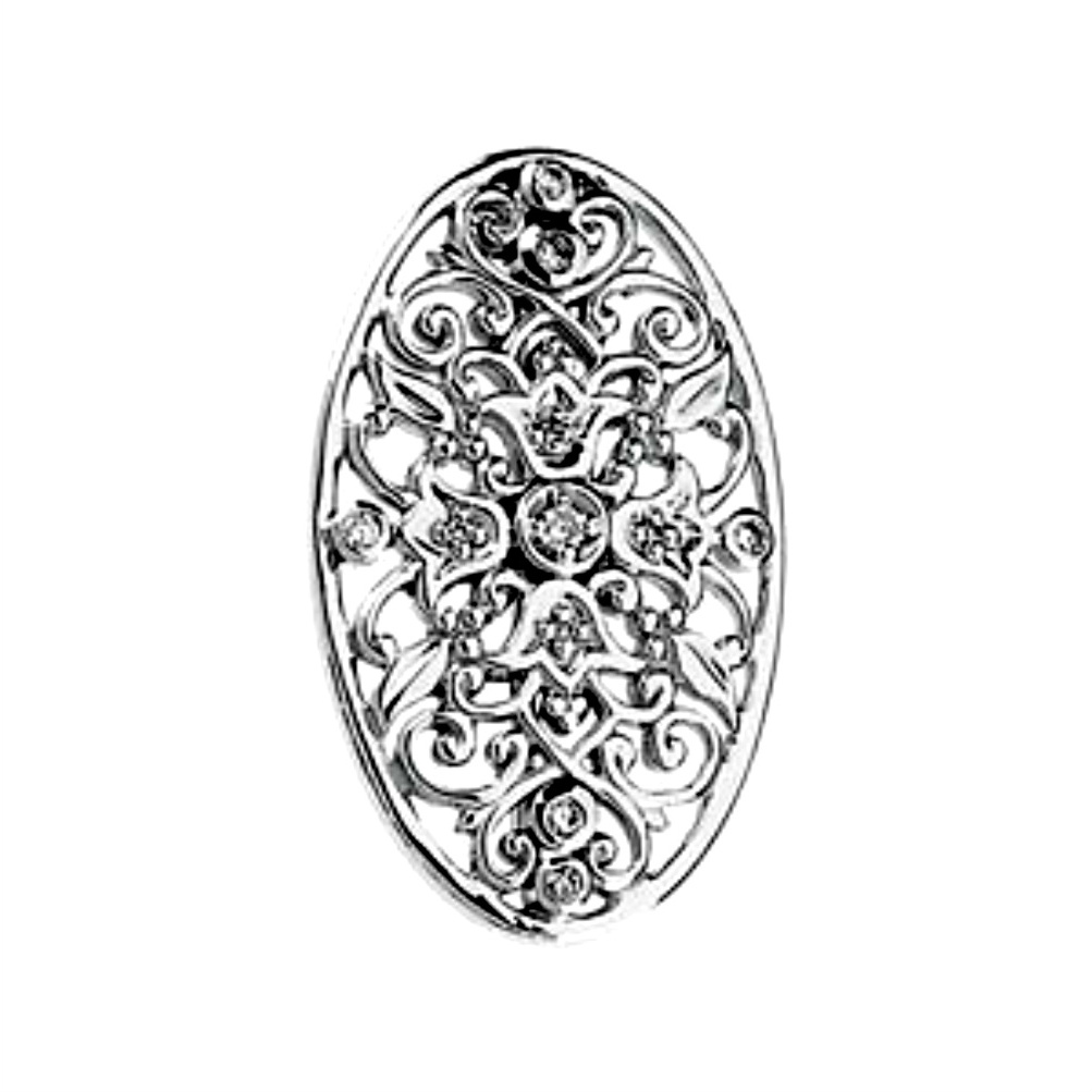 Diamond Flower Filigree 14k White Gold Brooch