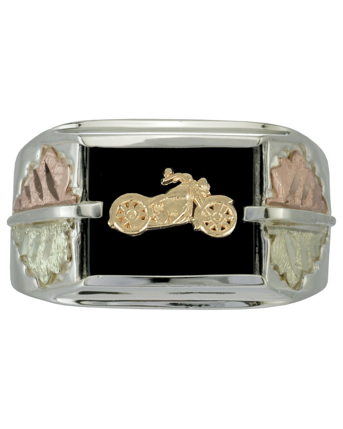 Men's Sterling Silver and Gold Motorcycle Ring in Black Hills Gold Motif