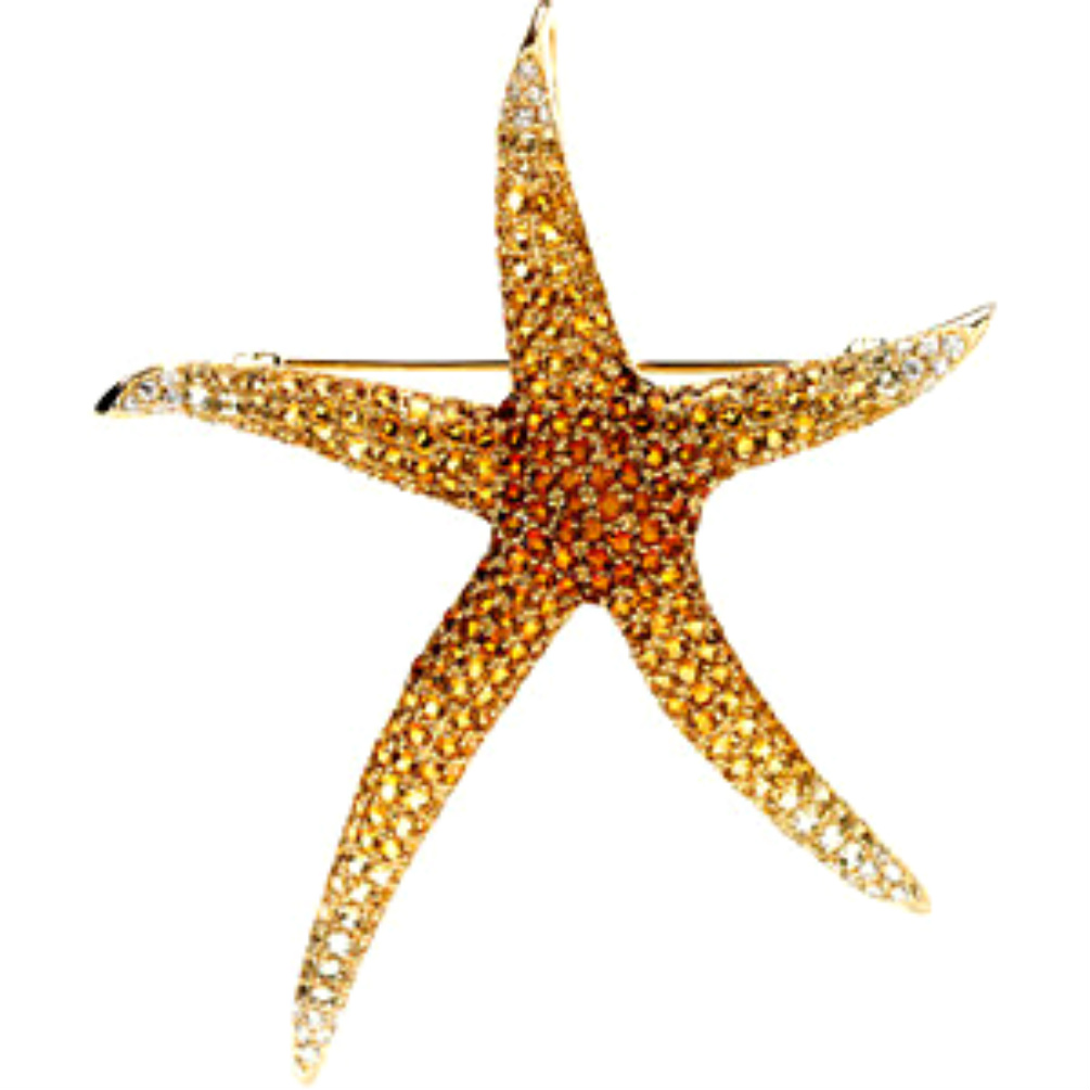 Madiera Ctrine and Diamond Starfish Brooch