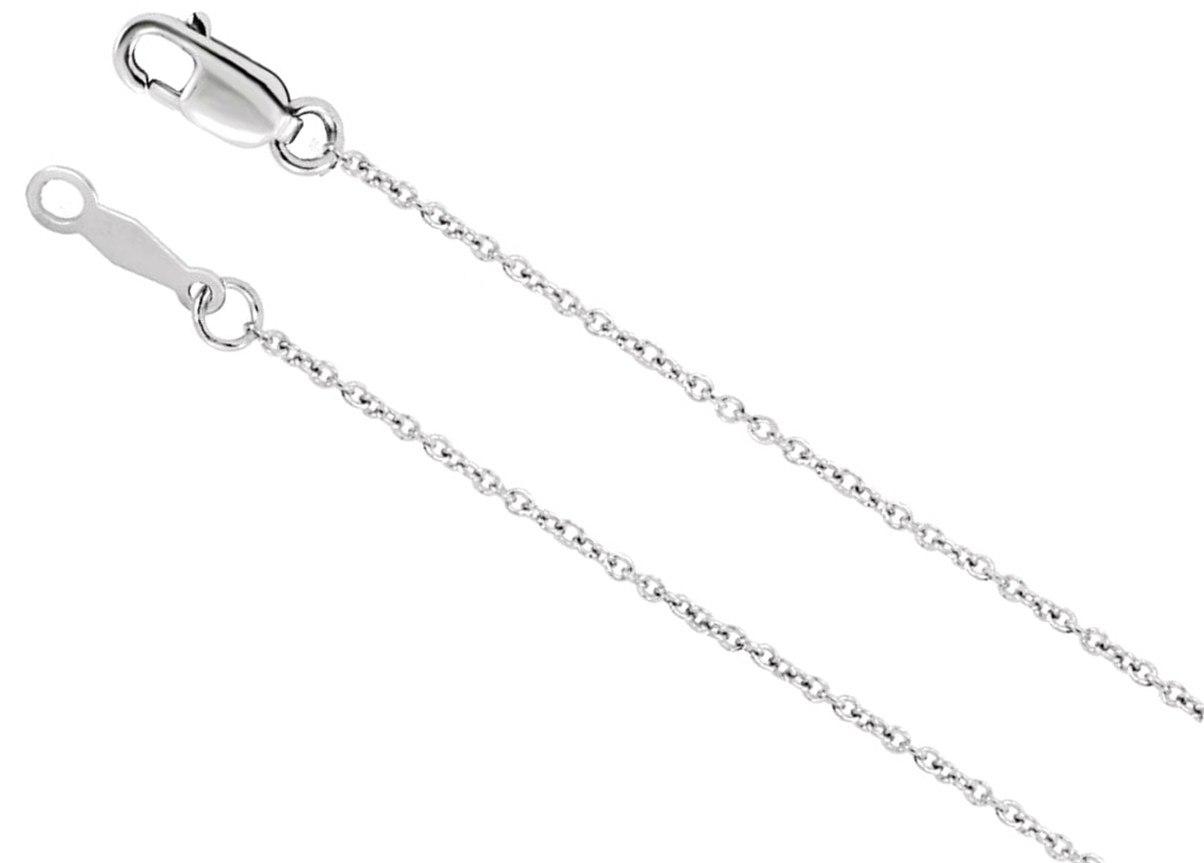 This is the ‘must have’ type of jewelry chain for good reason. Its oval or round links are interlocked in a uniform pattern, with each link lying at ninety degrees to the next. A cable chain is identical throughout, giving it a simple but classic look which can be worn alone or to display a pendant. 14k White Gold Diamond-Cut Cable Chain with Lobster Clasp is a must have in jewelry chains. 