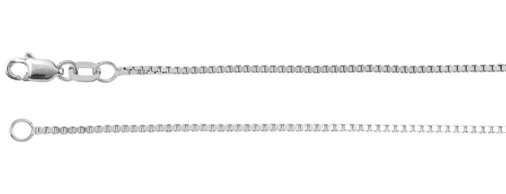 1 Millimeter 14k White Gold Solid Box Chain is 7 Inches Long. 