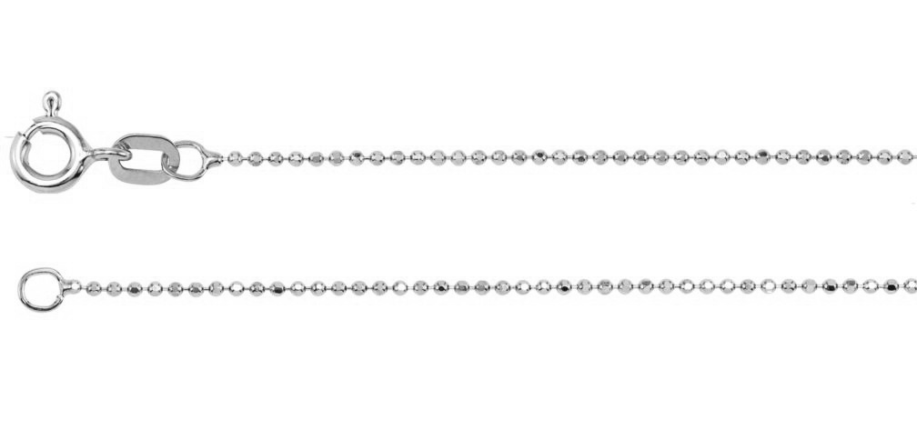 1mm 14k White Gold Solid Diamond Cut Beach Chain Bracelet is 7 Inches in Length. 